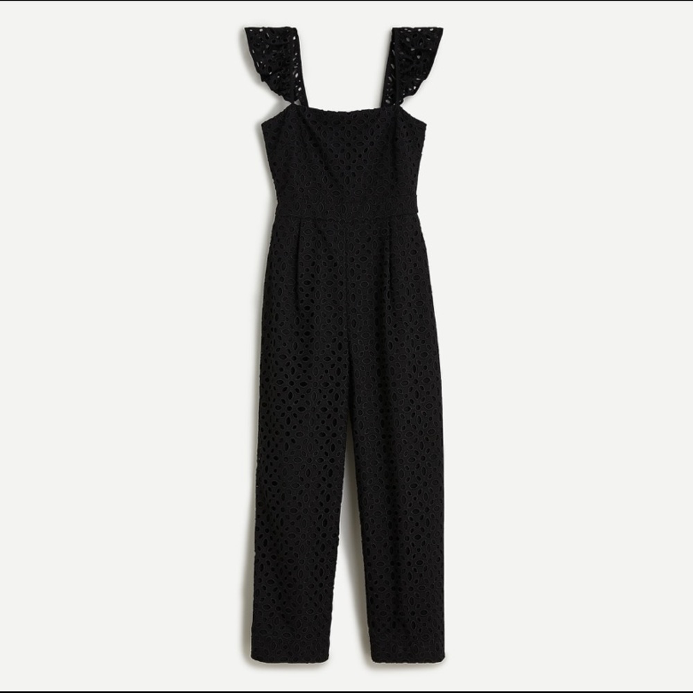Ruffle jumpsuit in embroidered eyelet